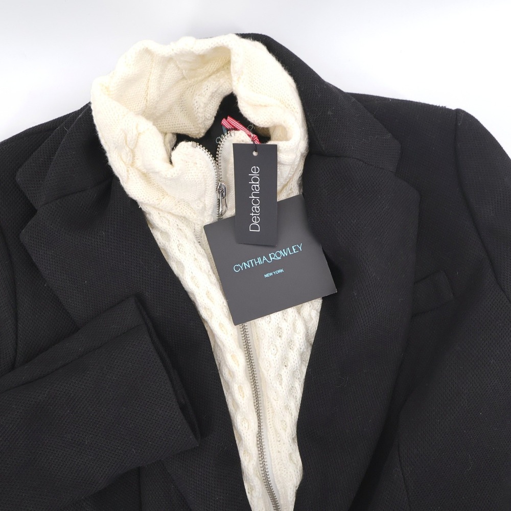 NEW Cynthia Rowley Detachable Knit Inset Blazer Black Long Sleeve Womens M
